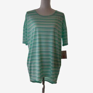LuLaRoe Irma High-Low Tunic Small Beachy Soft Oversized Top  Teal White Stripes